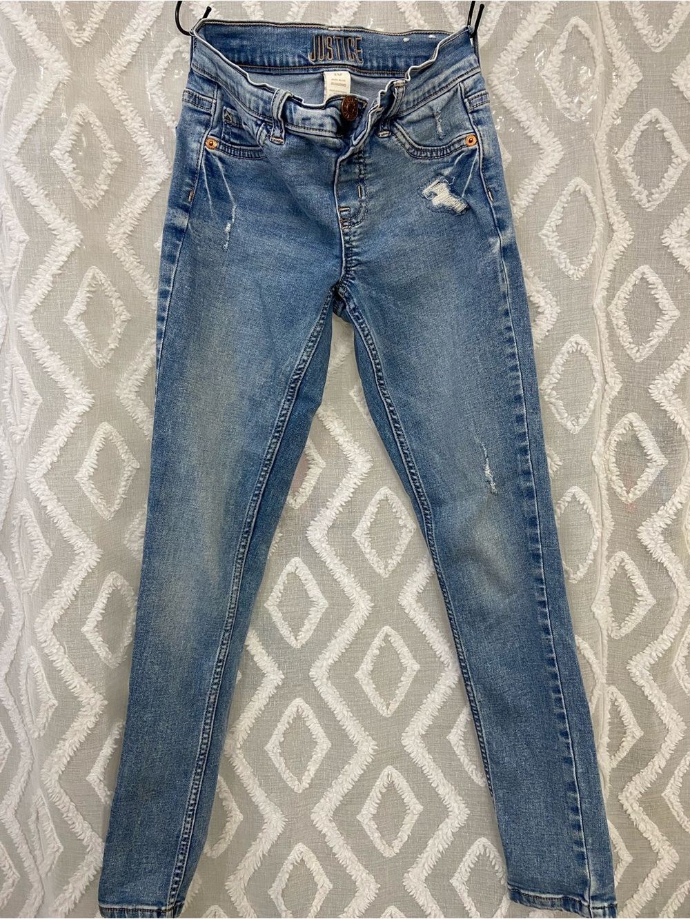 Justice Light Blue Jegging Jeans with Subtle Distressing Mid Rise